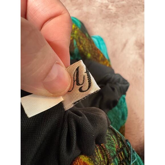 Afibi Women’s XL Peacock Print Maxi Skirt Teal Boho Flowy - Elastic Waist - Picture 6 of 8